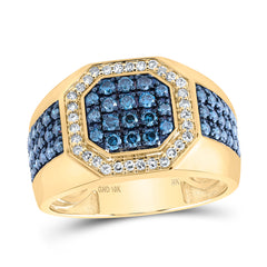 10K Yellow Gold 1 1/5 CTW-Natural Diamond Blue Diamond Mens Ring 7.33 Gram