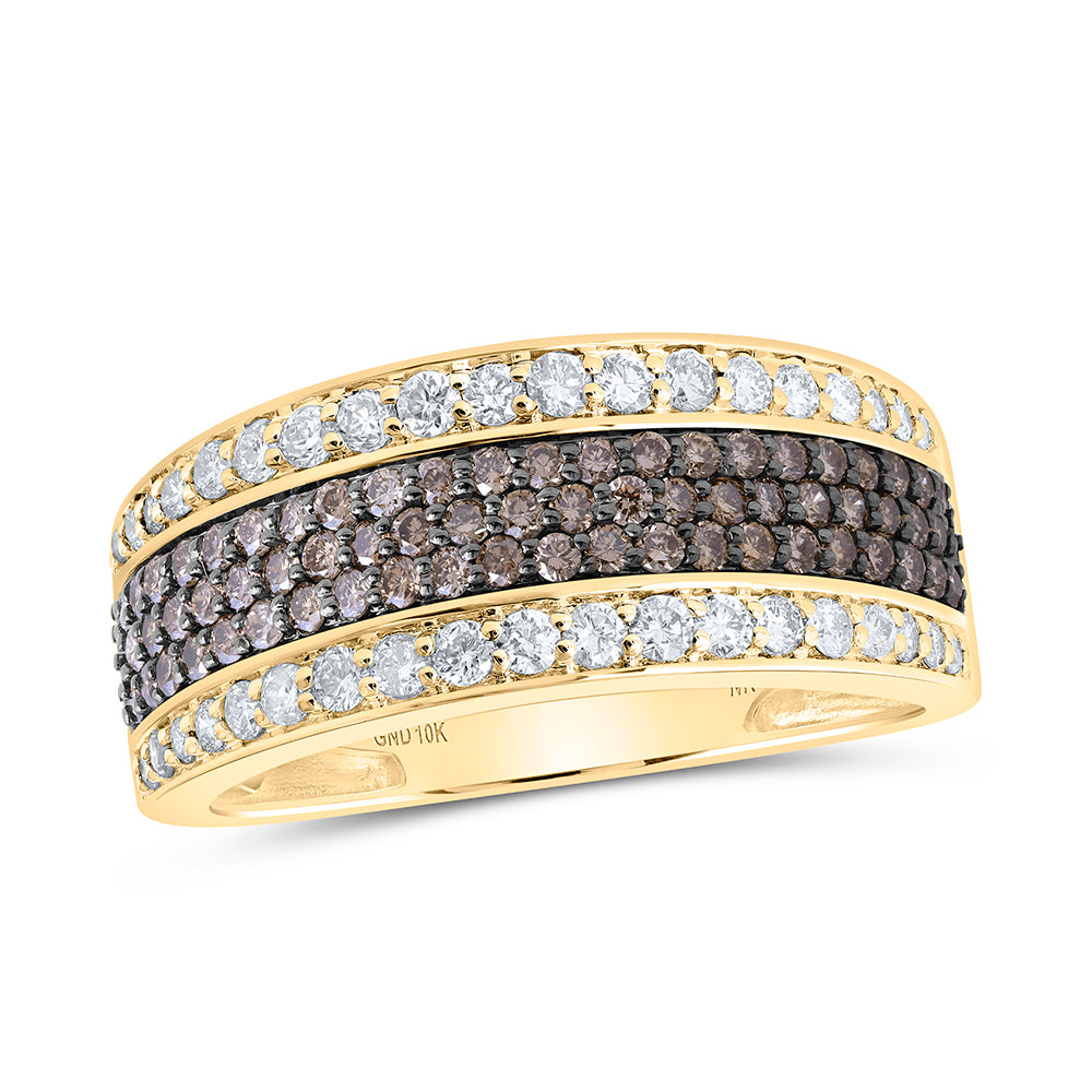 10K Yellow Gold 1 1/4 CTW-Natural Diamond Cognac Natural Mens Ring 4.63 Gram