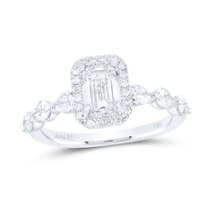 14K White Gold 2 CTW-Natural Diamond 1 Ct-Eme Single Halo Engagement Ring 1.67 Gram