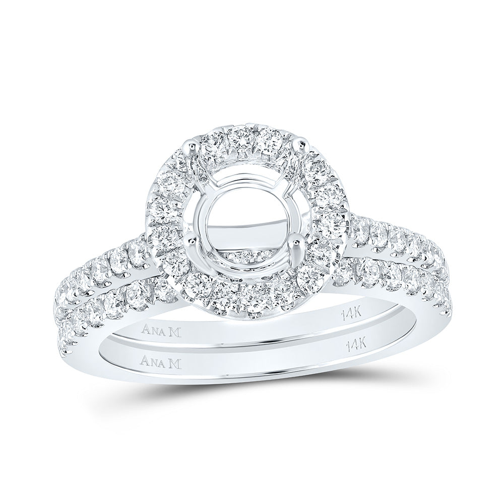 14K White Gold 5/8 CTW-Natural Diamond 1 1/2 Ct-Crd Semi-Mount Single Halo Bridal Set 6.76 Gram