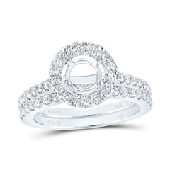 14K White Gold 5/8 CTW-Natural Diamond 1 1/2 Ct-Crd Semi-Mount Single Halo Bridal Set 6.76 Gram