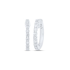 10K White Gold 1/4 CTW-Natural Diamond Hoops Earring 1.62 Gram