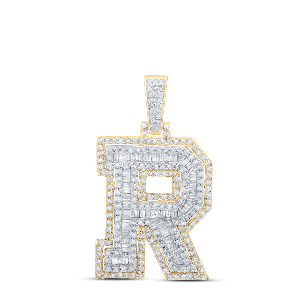 10K Yellow Gold 1 1/5 CTW-Natural Diamond Initial "R" Mens Pendant 5.78 Gram