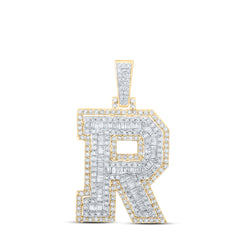 10K Yellow Gold 1 1/5 CTW-Natural Diamond Initial "R" Mens Pendant 5.78 Gram