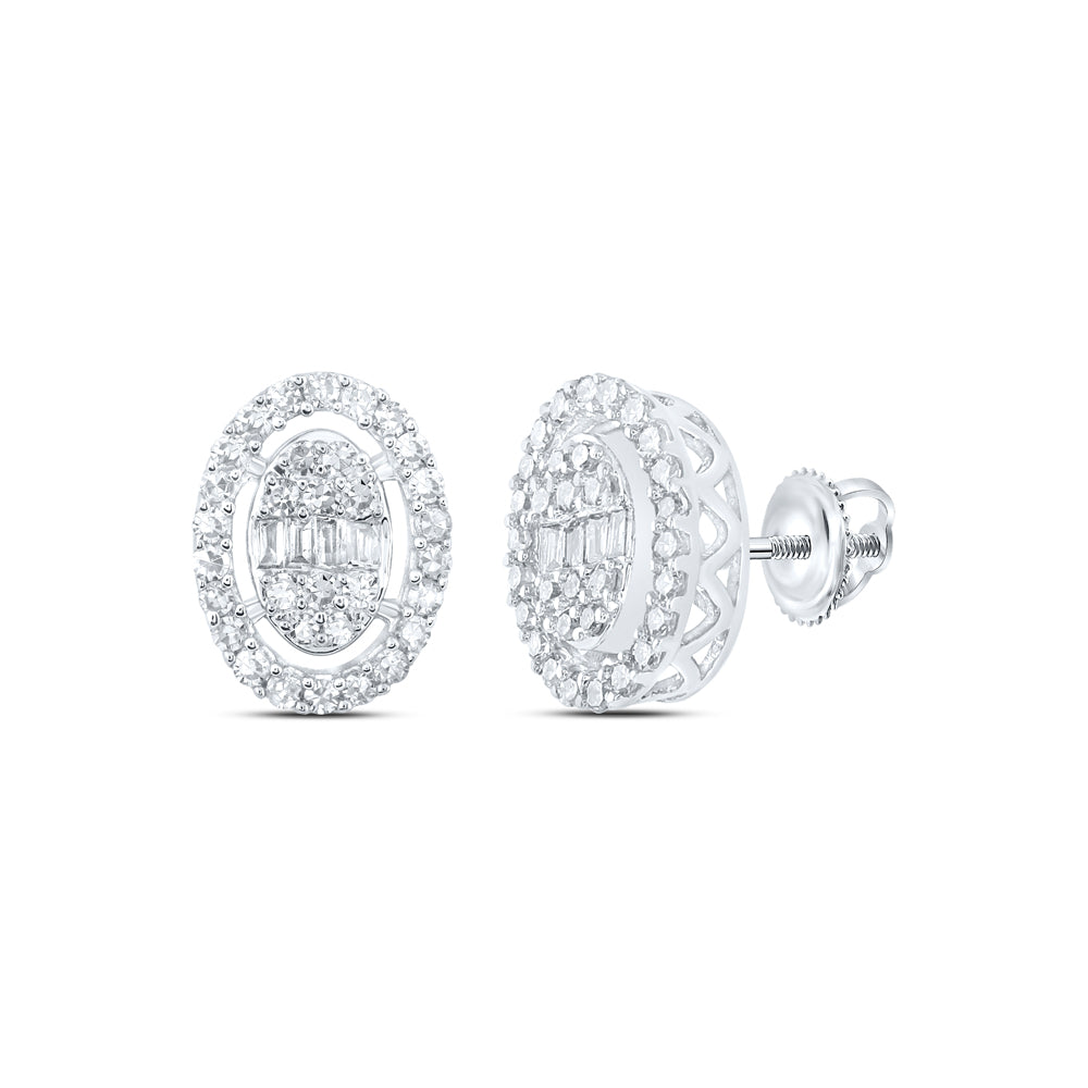 10K White Gold 3/8 CTW-Natural Diamond Fashion Oval Shape Earring 1.76 Gram