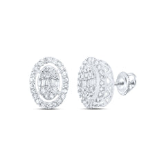 10K White Gold 3/8 CTW-Natural Diamond Fashion Oval Shape Earring 1.76 Gram