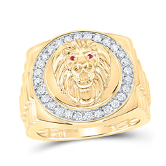 1/2CTW-DIA NK 0.01CT-RUBY LION FACE MENS RING