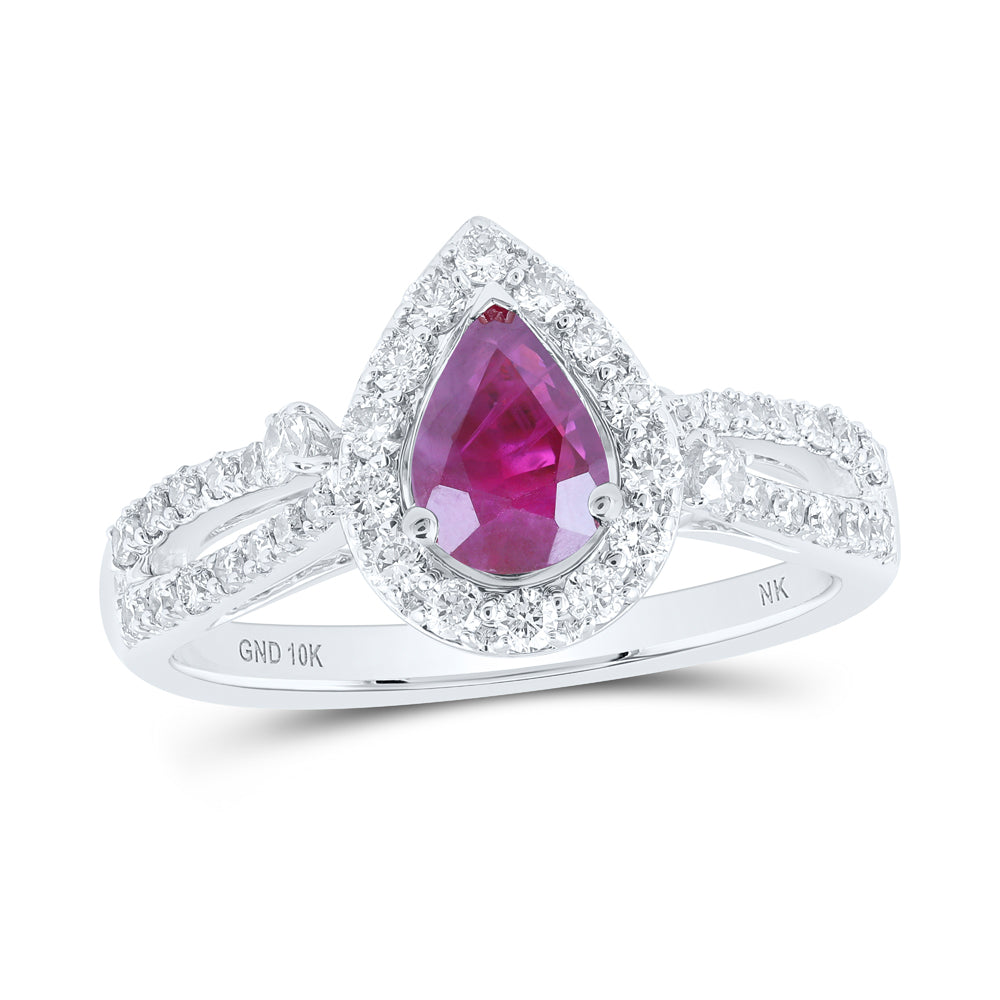 1/2CTW-DIA NK 7X5 MM RUBY-PEAR NAT GEM RING