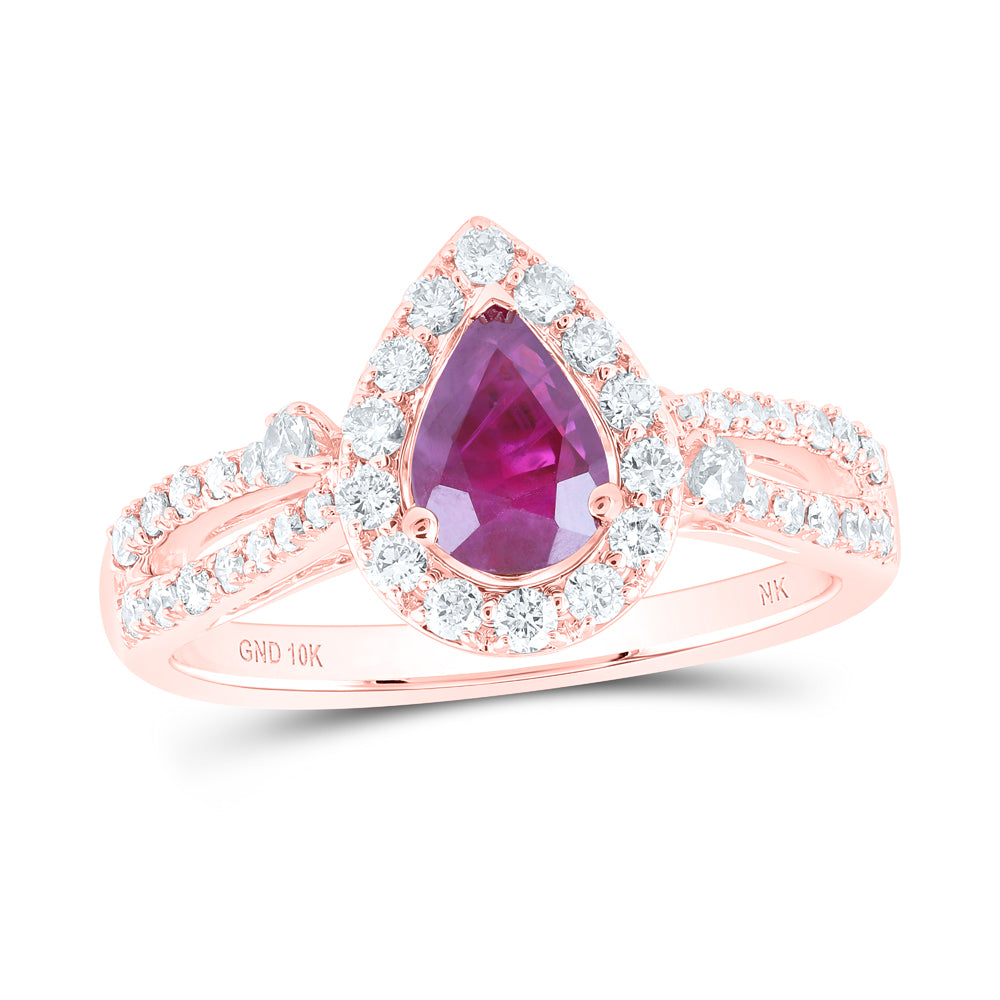 1/2CTW-DIA NK 7X5 MM RUBY-PEAR NAT GEM RING