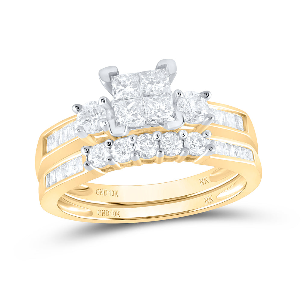10K Yellow Gold 1 CTW-Natural Diamond Tessera Invisible Bridal Set 3.23 Gram