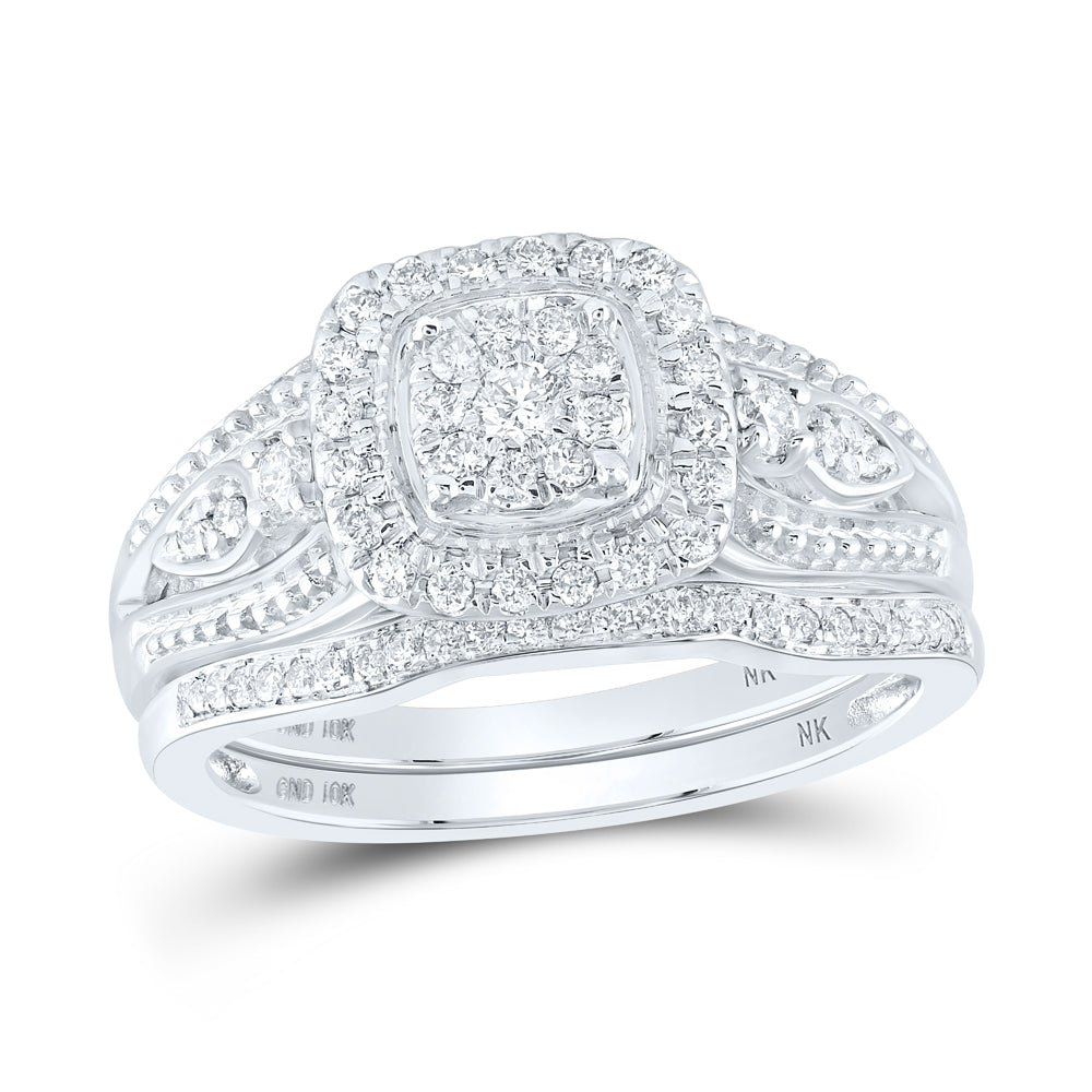 10K White Gold 3/8 CTW-Natural Diamond Bridal Set 3.6 Gram