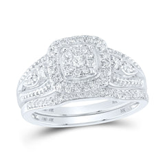 10K White Gold 3/8 CTW-Natural Diamond Bridal Set 3.6 Gram