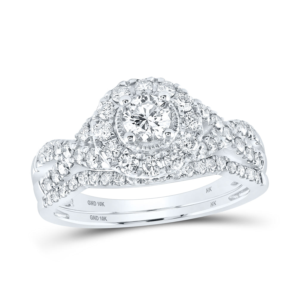 10K White Gold 1 CTW-Natural Diamond 1/3 Ct-Crd Bridal Set Single Halo 4.04 Gram
