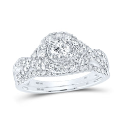 10K White Gold 1 CTW-Natural Diamond 1/3 Ct-Crd Bridal Set Single Halo 4.04 Gram