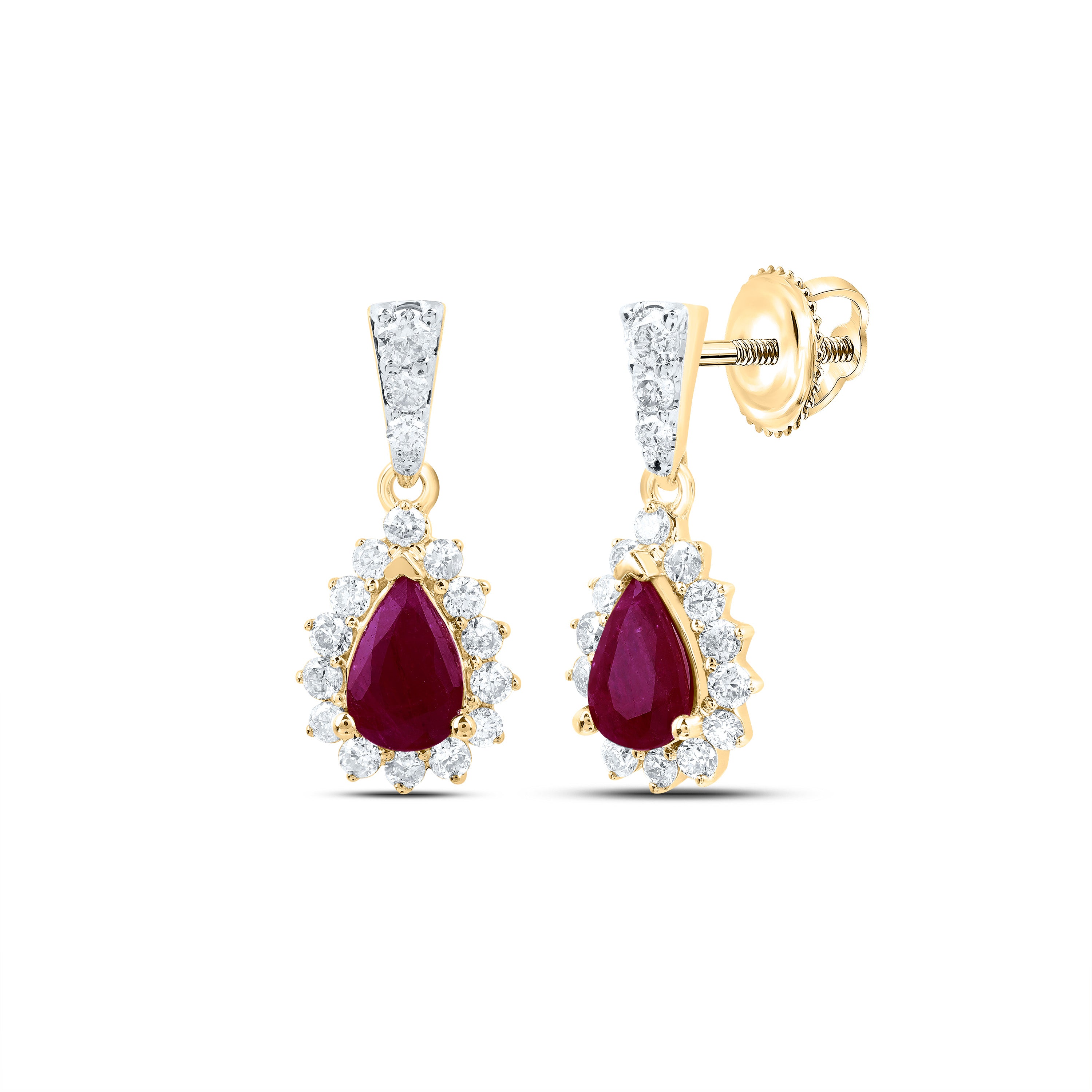1/2CTW-DIA NK 6X4 MM RUBY-PEAR NAT GEM DANGLING EARRING