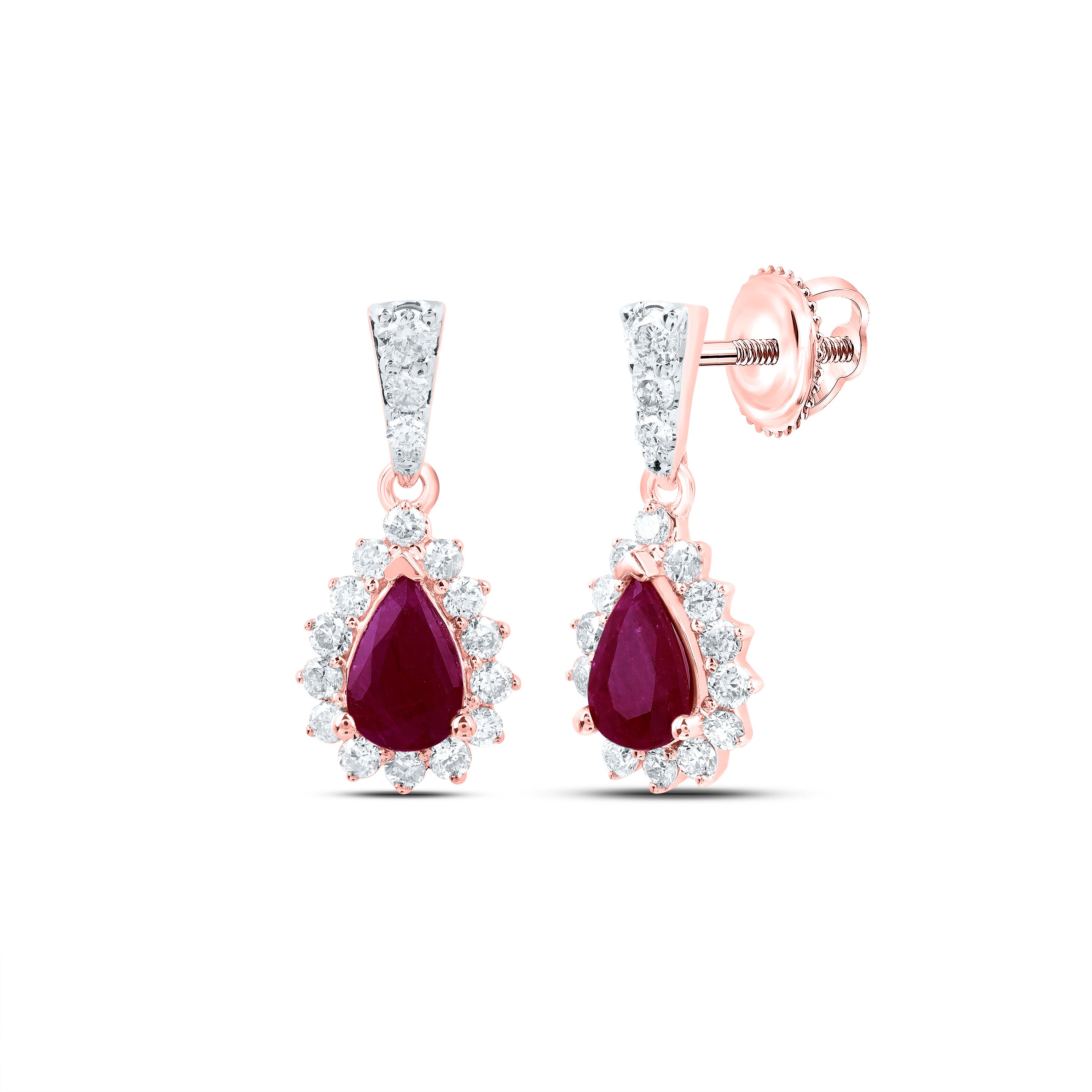 1/2CTW-DIA NK 6X4 MM RUBY-PEAR NAT GEM DANGLING EARRING