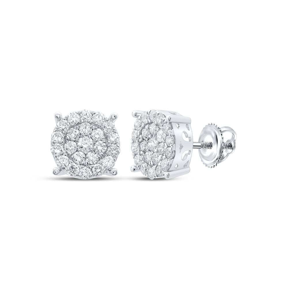 10K White Gold 1 CTW-Natural Diamond Gift Round Earring 2.57 Gram