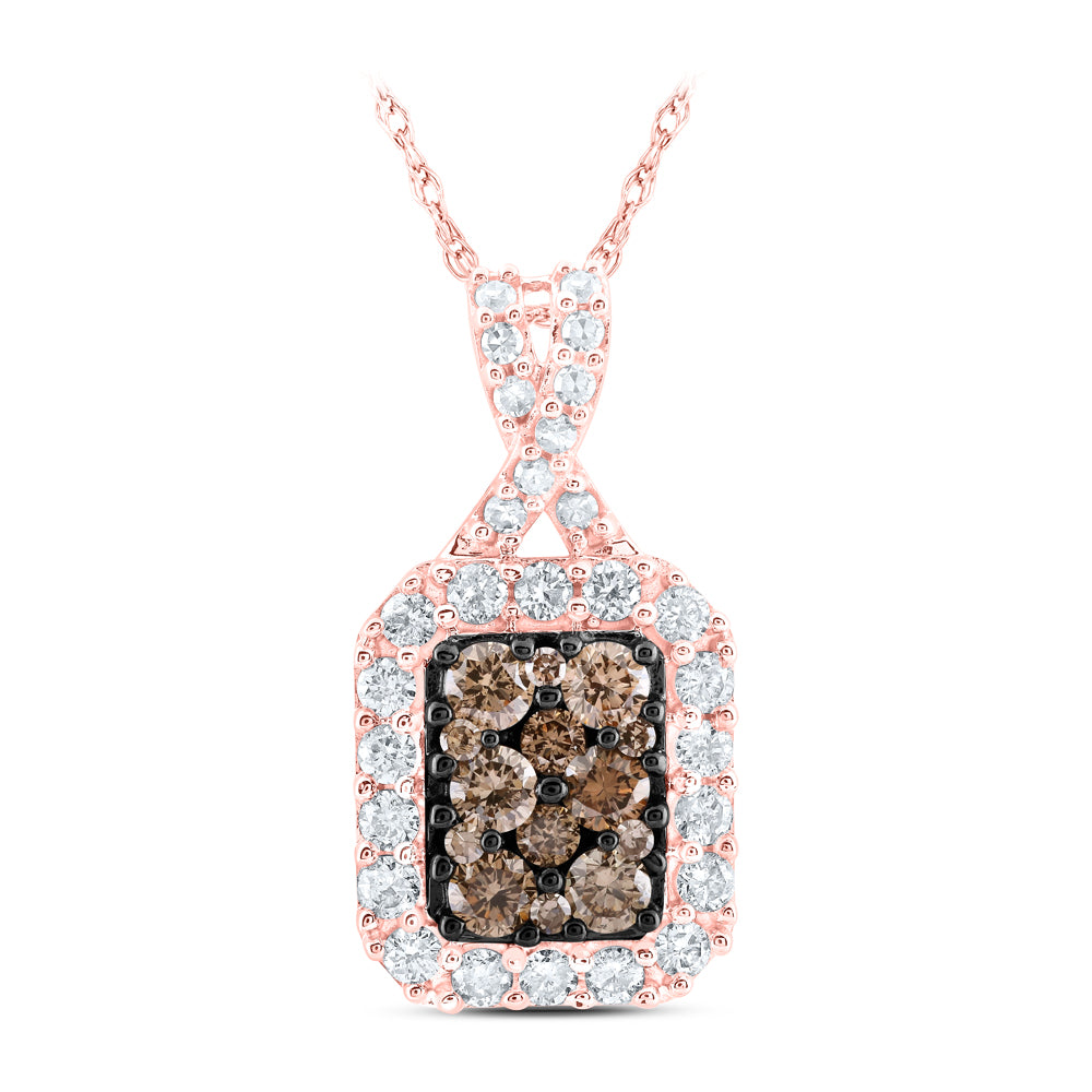 10K Rose Gold 3/4 CTW-Natural Diamond Cognac Pendant 1.66 Gram