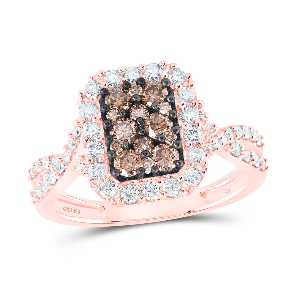 10K Rose Gold 7/8 CTW-Natural Diamond Cognac Ring 3.13 Gram