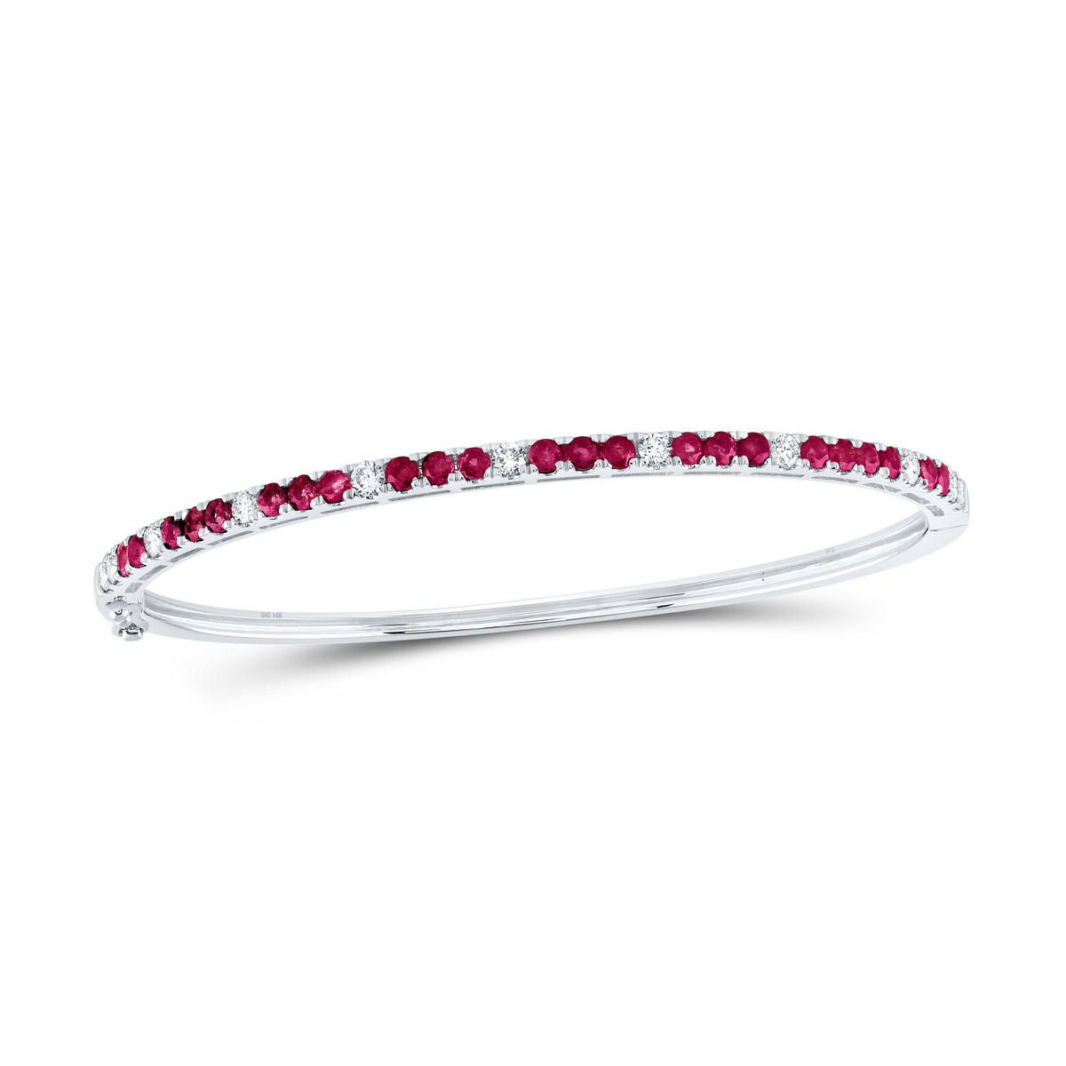 14K White Gold 5/8 CTW-Natural Diamond E 1 3/8 Ct-Rd-Ruby Bangle 10.6 Gram