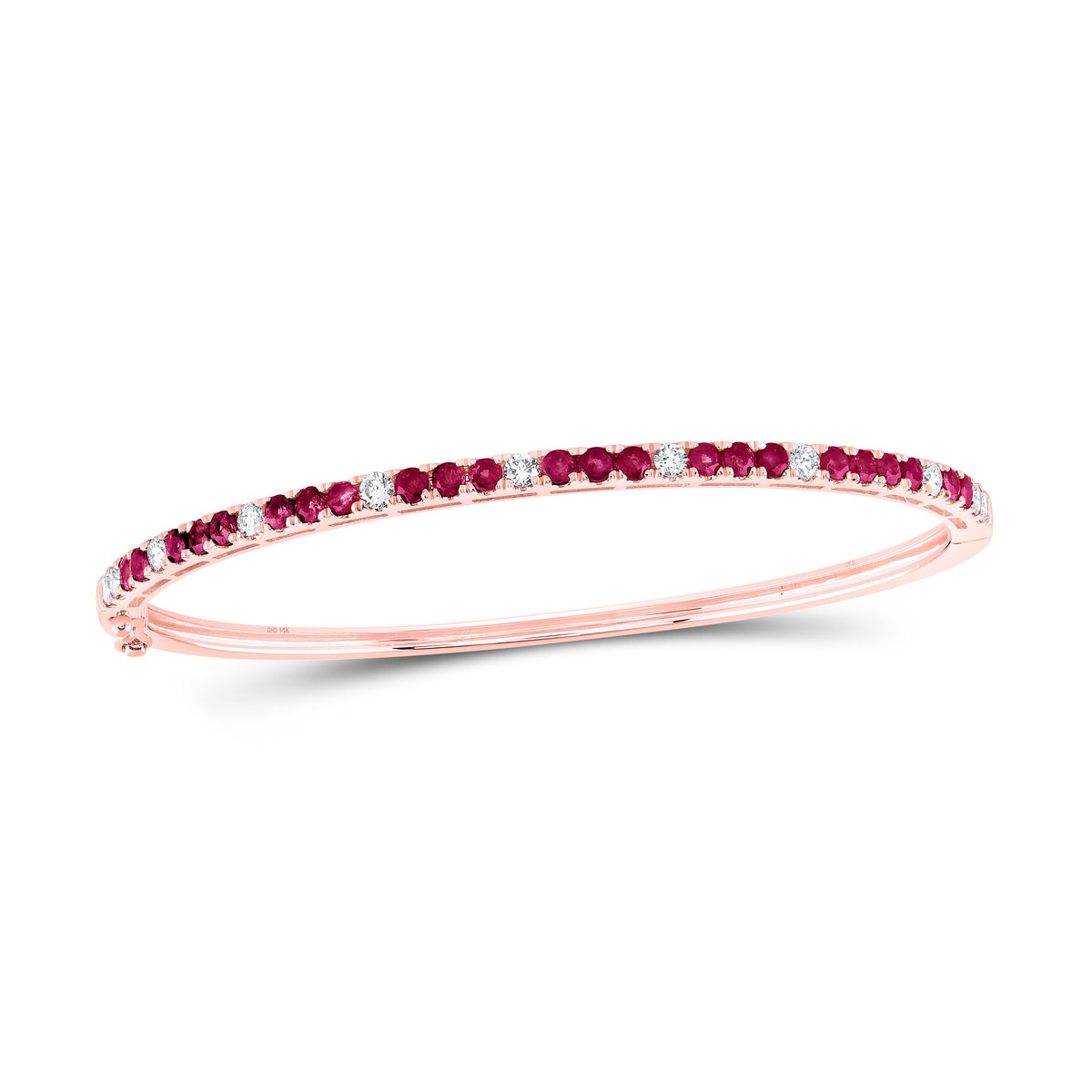 14K Rose Gold 5/8 CTW-Natural Diamond E 1 3/8 Ct-Rd-Ruby Bangle 9.21 Gram