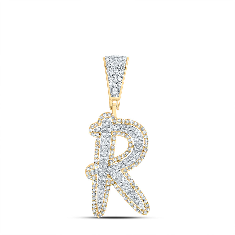 3/4CTW-DIA NK INITIAL "R" MENS PENDANT