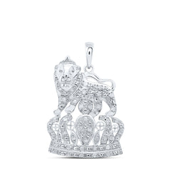 Sterling Silver 1/4 CTW-Natural Diamond P4 Crown Mens "Lion" Charm 3.34 Gram