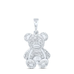 Sterling Silver 3/8 CTW-Natural Diamond P4 Gift Teddy Bear Pendant 4.1 Gram
