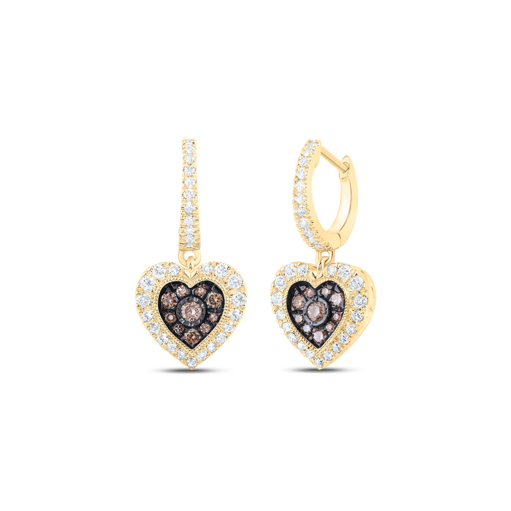 5/8CTW-DIA NK COGNAC HEART DANGLING EARRING