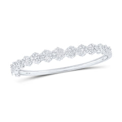 14K White Gold 2 3/4 CTW-Natural Diamond E Flower Bangle 15.4 Gram