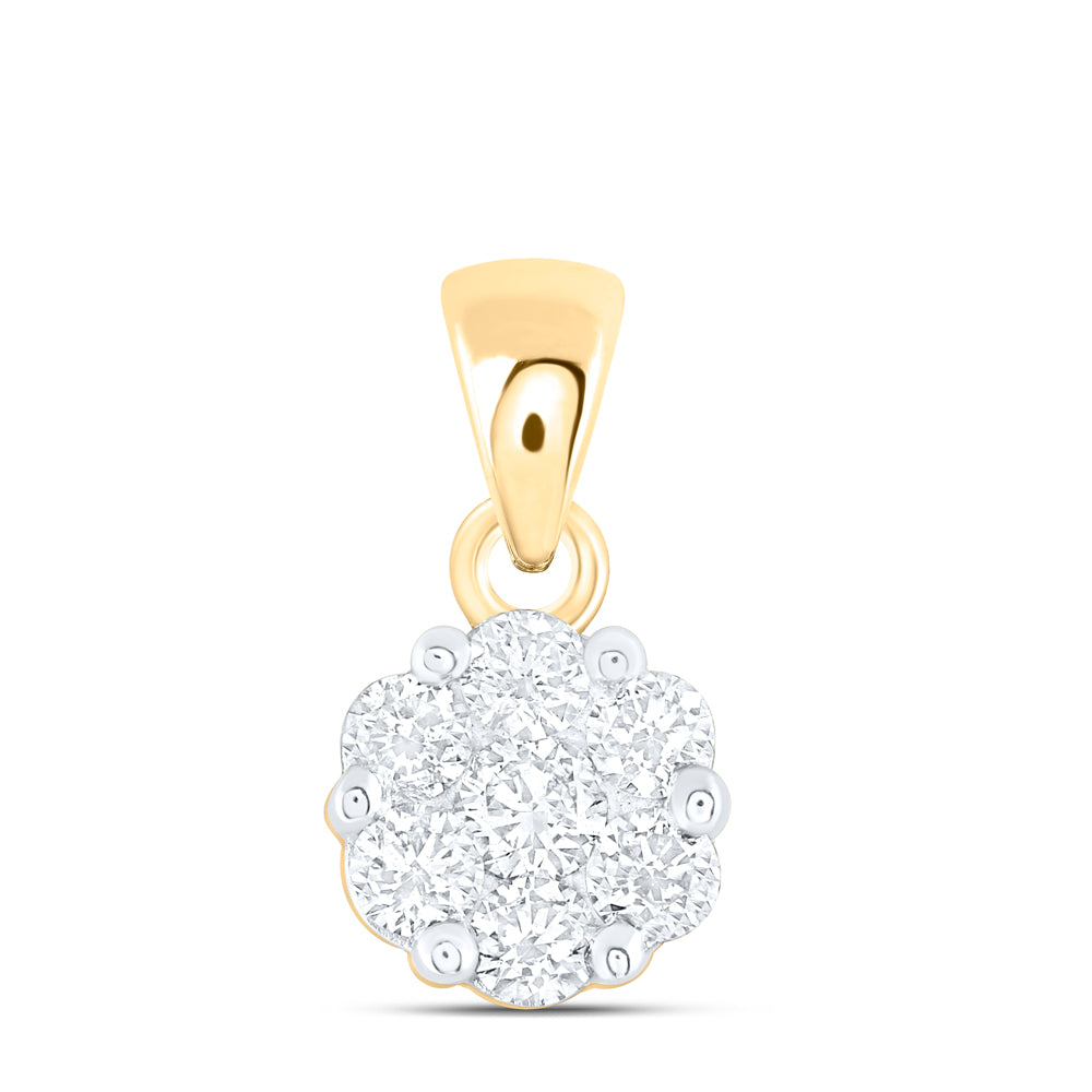 14K Yellow Gold 1 CTW-Natural Diamond E Flower Fashion Pendant 2.65 Gram