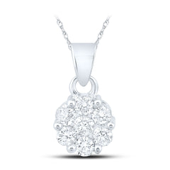 14K White Gold 1 CTW-Natural Diamond E Flower Fashion Pendant 2.65 Gram