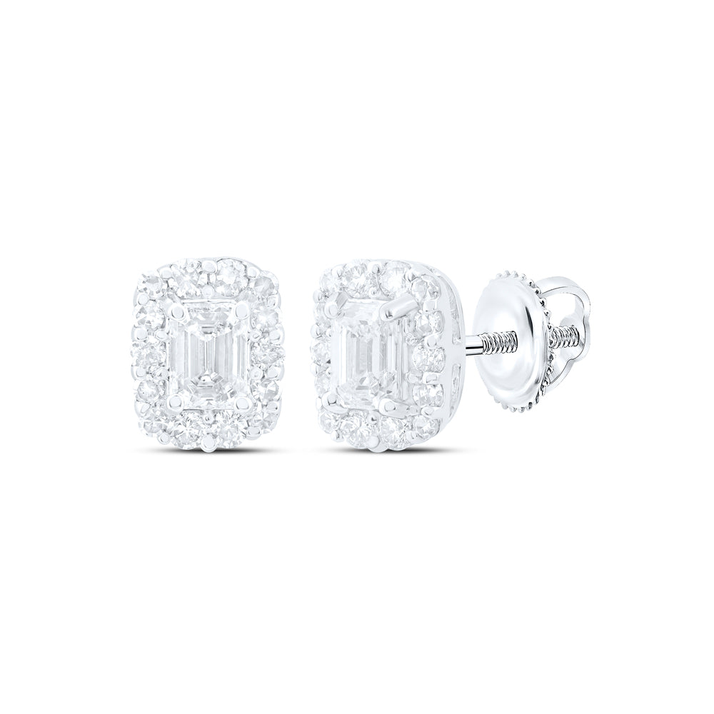 14K White Gold 1/2 CTW-Natural Diamond E Fashion Emerald Earring 0.7 Gram