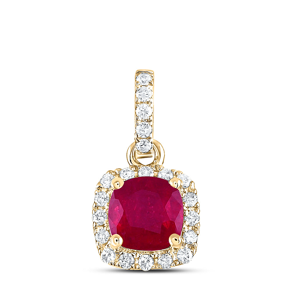 14K Yellow Gold 1/10 CTW-Natural Diamond 5MM-Ruby Natural Gemstone Pendant 3.78 Gram
