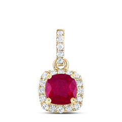 14K Yellow Gold 1/10 CTW-Natural Diamond 5MM-Ruby Natural Gemstone Pendant 3.78 Gram