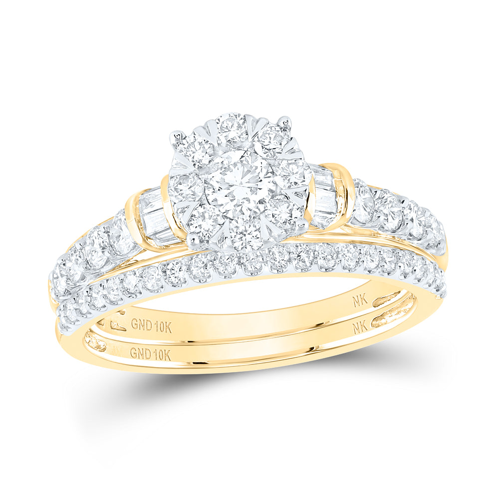 10K Yellow Gold 1 CTW-Natural Diamond 1/5 Ct-Crd Bridal Set Single Halo 3.89 Gram
