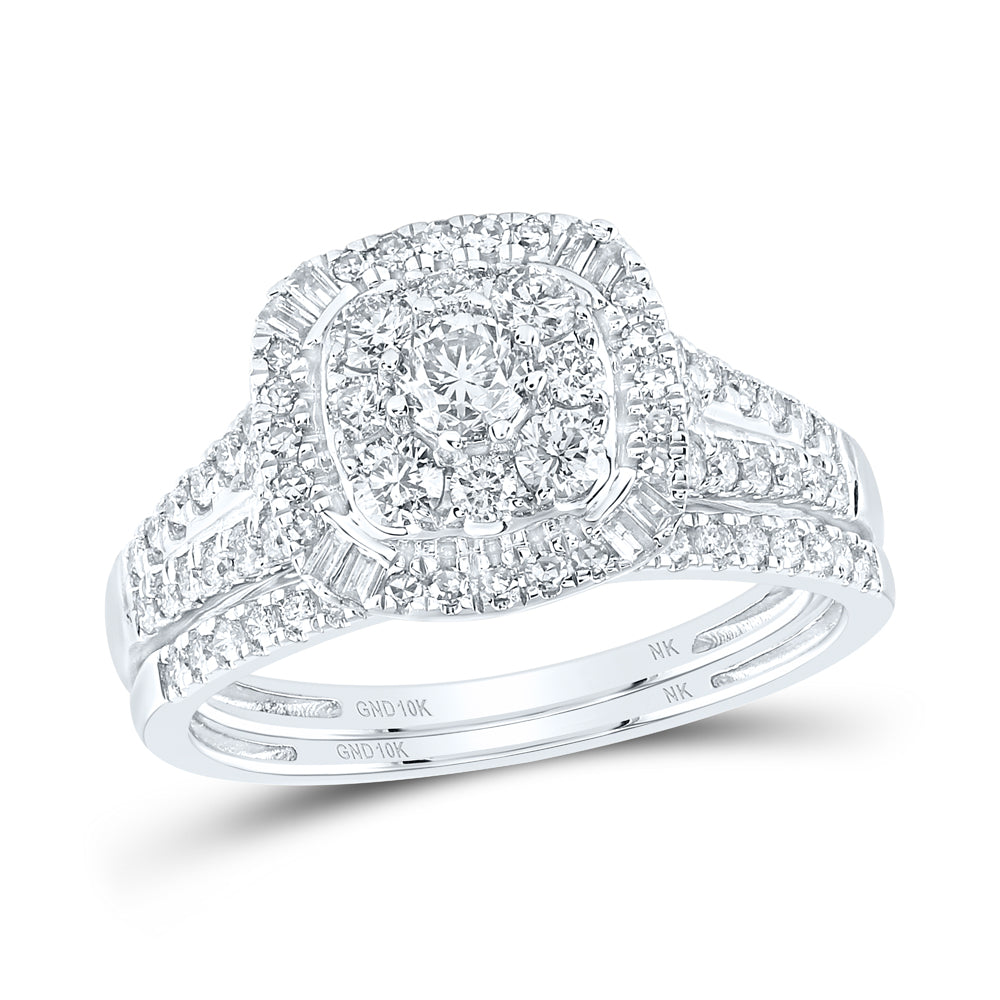 10K White Gold 1 CTW-Natural Diamond 1/5 Ct-Crd Duoble Halo Bridal Set 4.3 Gram