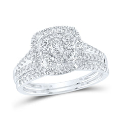 10K White Gold 1 CTW-Natural Diamond 1/5 Ct-Crd Duoble Halo Bridal Set 4.3 Gram