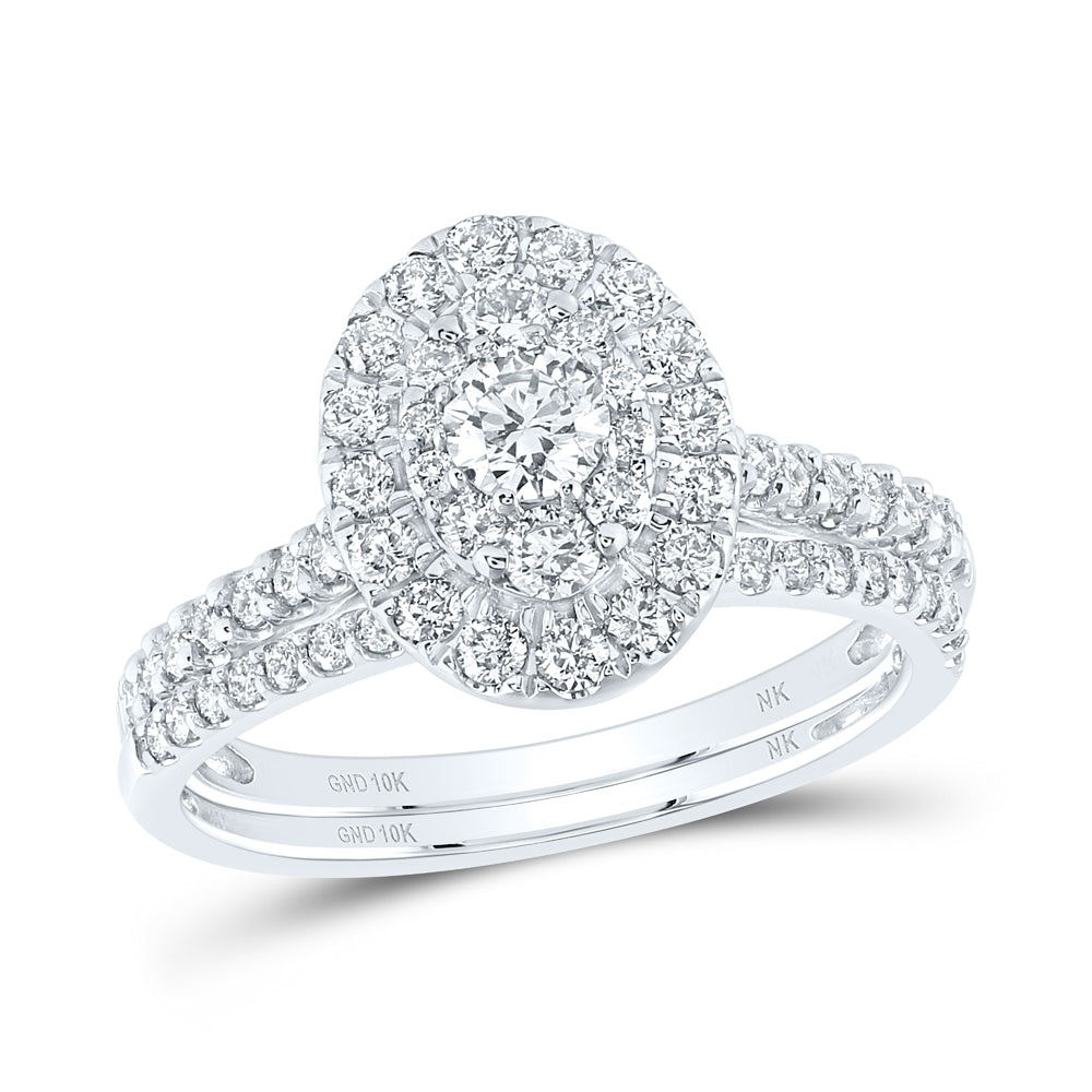 10K White Gold 1 CTW-Natural Diamond 1/5 Ct-Crd Bridal Set Double Halo 4.72 Gram