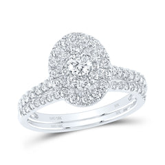 10K White Gold 1 CTW-Natural Diamond 1/5 Ct-Crd Bridal Set Double Halo 4.72 Gram
