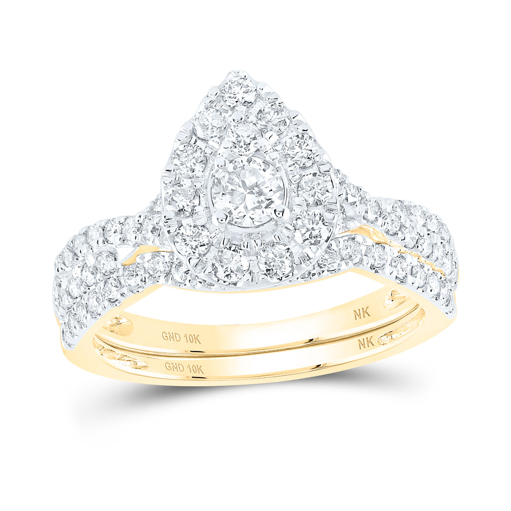 10K Yellow Gold 1 CTW-Natural Diamond 1/5 Ct-Crd Bridal Set Single Halo 5.05 Gram