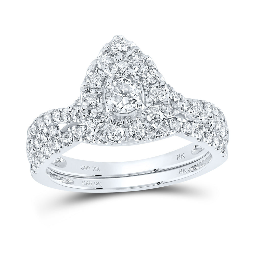 10K White Gold 1 CTW-Natural Diamond 1/5 Ct-Crd Bridal Set Single Halo 5.05 Gram