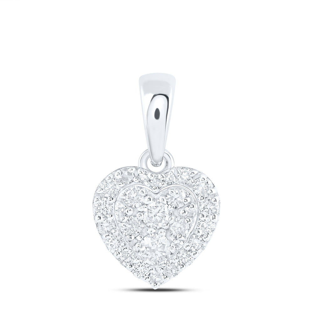 10K White Gold 3/8 CTW-Natural Diamond Fashion Heart Pendant 1 Gram