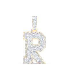 10K Yellow Gold 2 1/5 CTW-Natural Diamond Initial "R" Mens Pendant 11.7 Gram