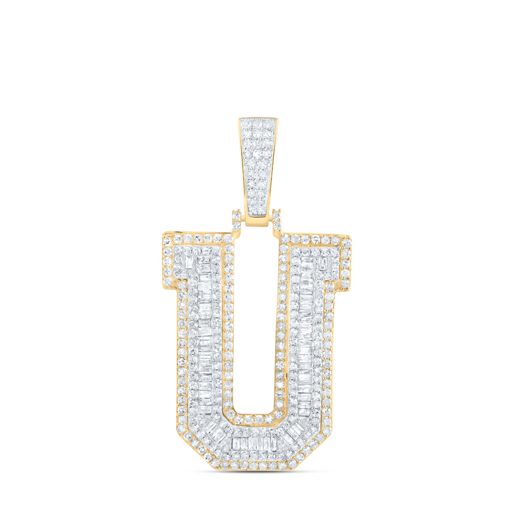10K Yellow Gold 2 CTW-Natural Diamond Initial "U" Mens Pendant 10.7 Gram