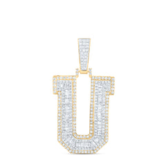 10K Yellow Gold 2 CTW-Natural Diamond Initial "U" Mens Pendant 10.7 Gram