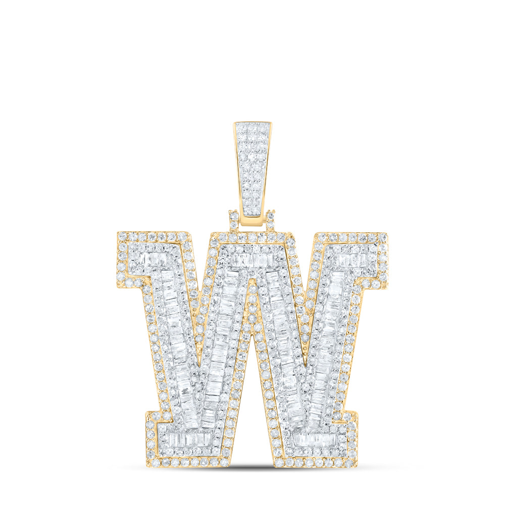 10K Yellow Gold 3 1/5 CTW-Natural Diamond Initial "W" Mens Pendant 12.51 Gram