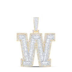10K Yellow Gold 3 1/5 CTW-Natural Diamond Initial "W" Mens Pendant 12.51 Gram