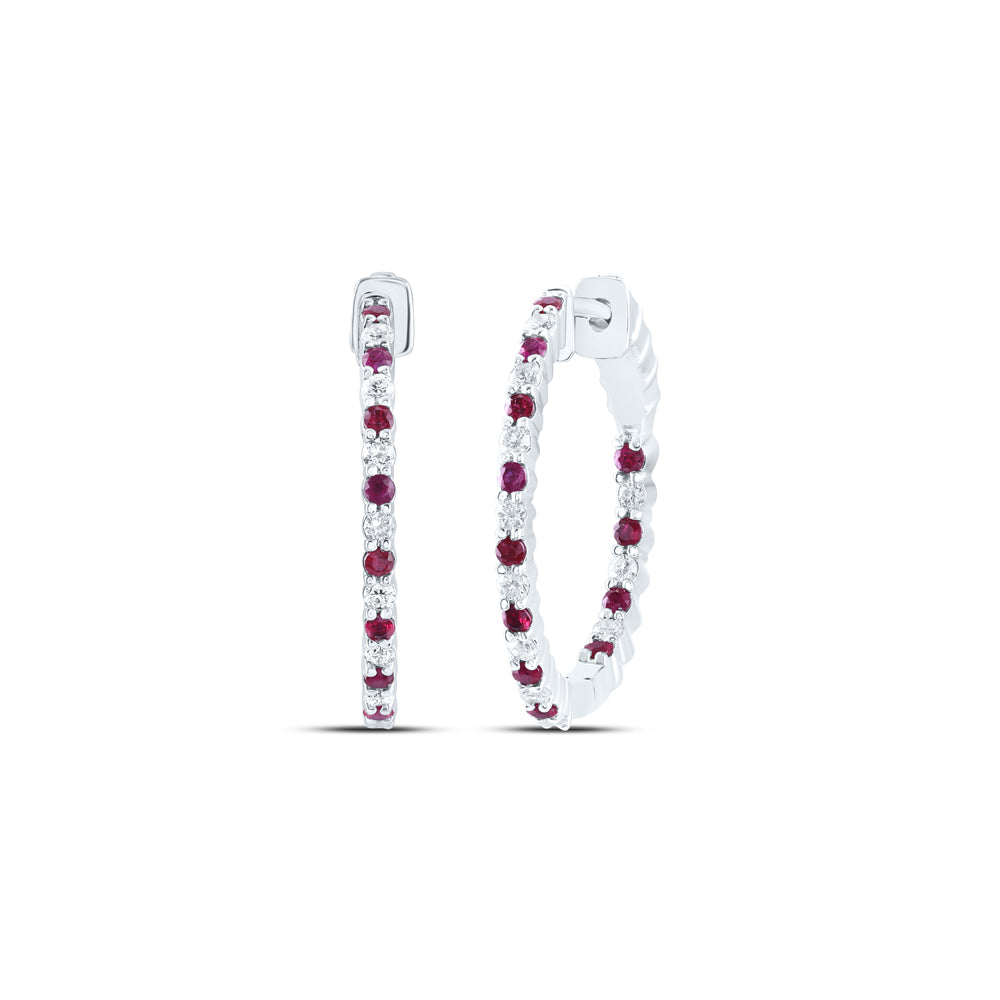 1/2CTW-DIA CN 1/2CTW-RUBY NATURAL GEM HOOP EARRING