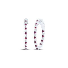 1/2CTW-DIA CN 1/2CTW-RUBY NATURAL GEM HOOP EARRING